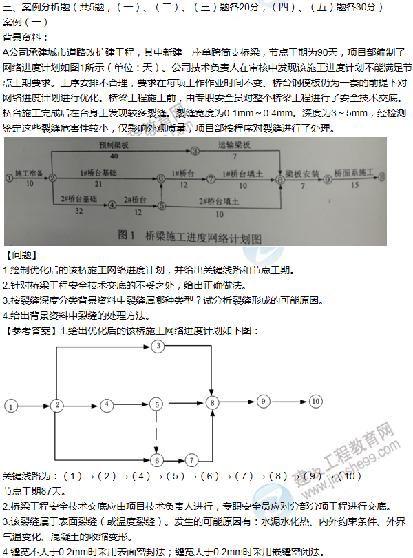 2014年一級建造師市政工程試題及答案(案例一)