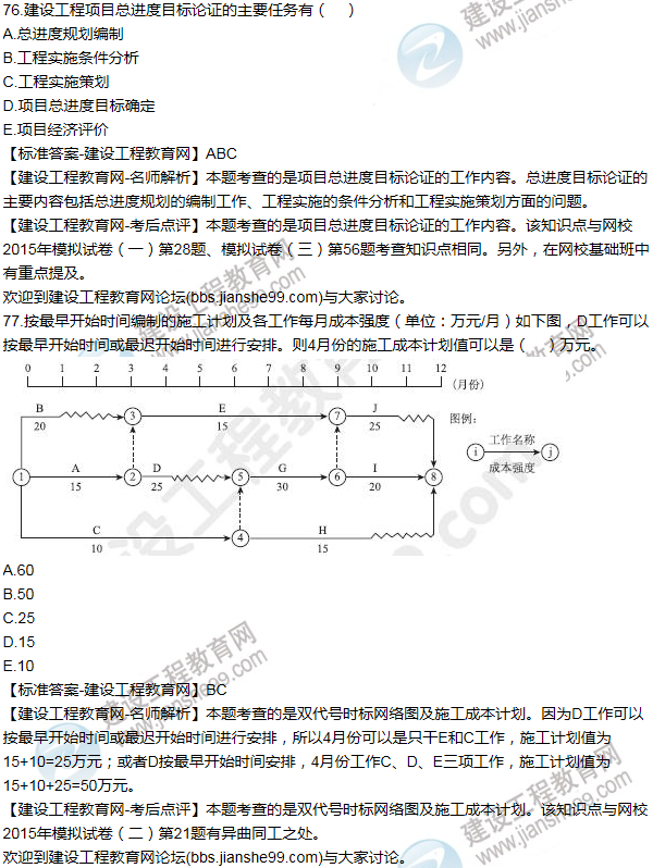 2015年一級建造師項目管理試題及答案(71-80題)