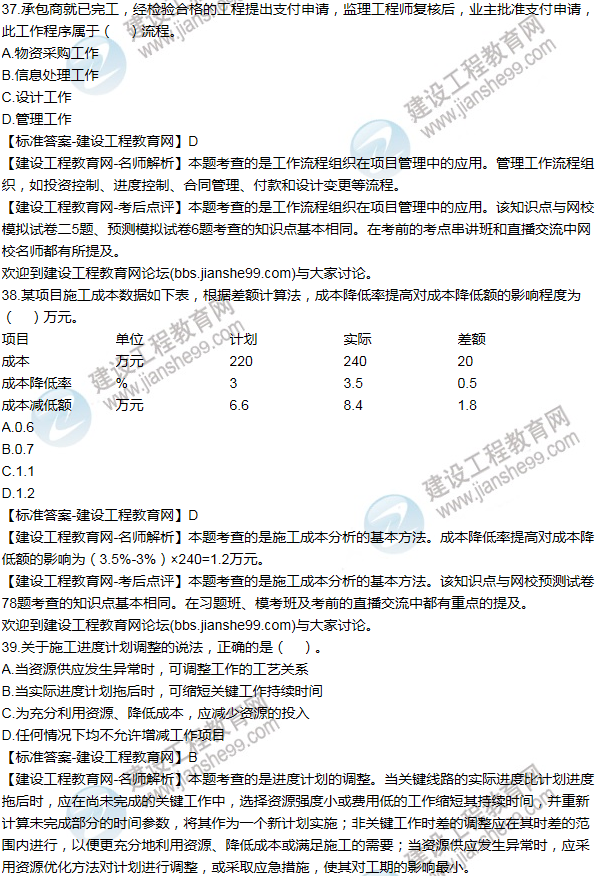 2015年一級建造師項目管理試題及答案(31-40題)